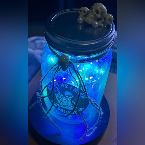 ❌RESERVED❌SKULL “ADULT HUMOR” PURPLE/GREEN LED LIGHTS SKULL DECOR JAR/HANDMADE - Picture 5 of 14